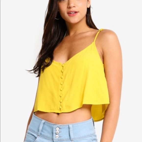 yellow button crop top